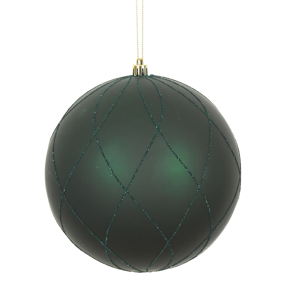 Vickerman 6 in. Midnight Green swirl Glitter Ball Christmas Ornament