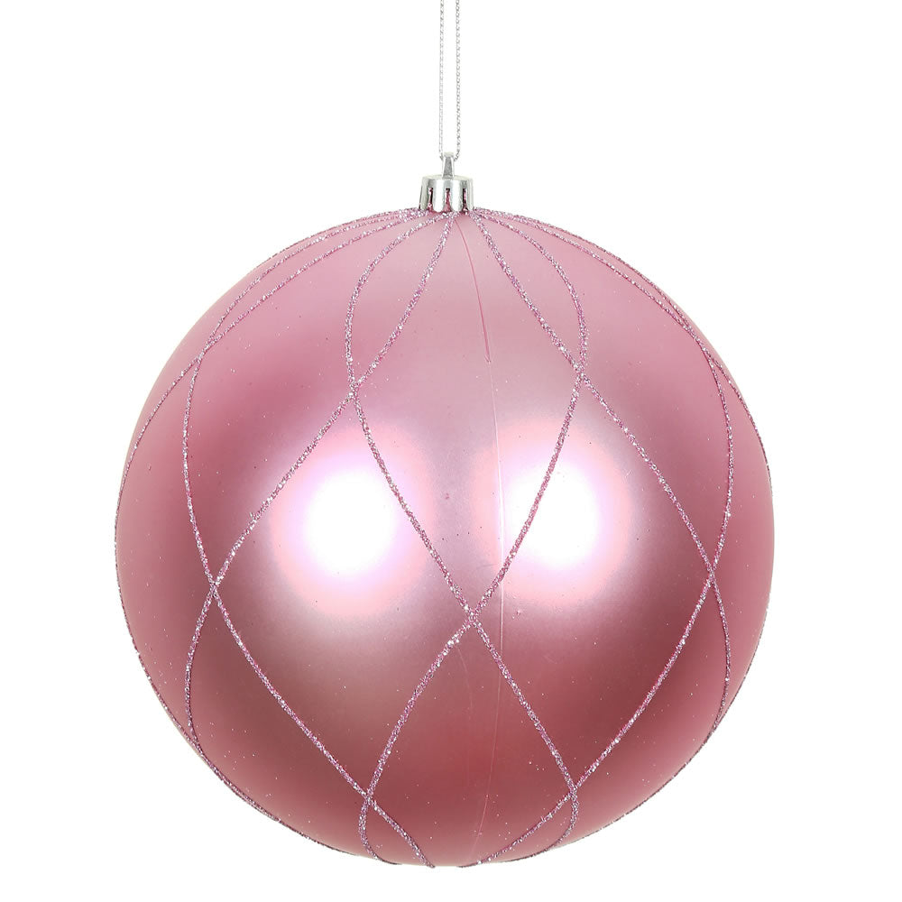 Vickerman 4 in. Pink swirl Glitter Ball Christmas Ornament