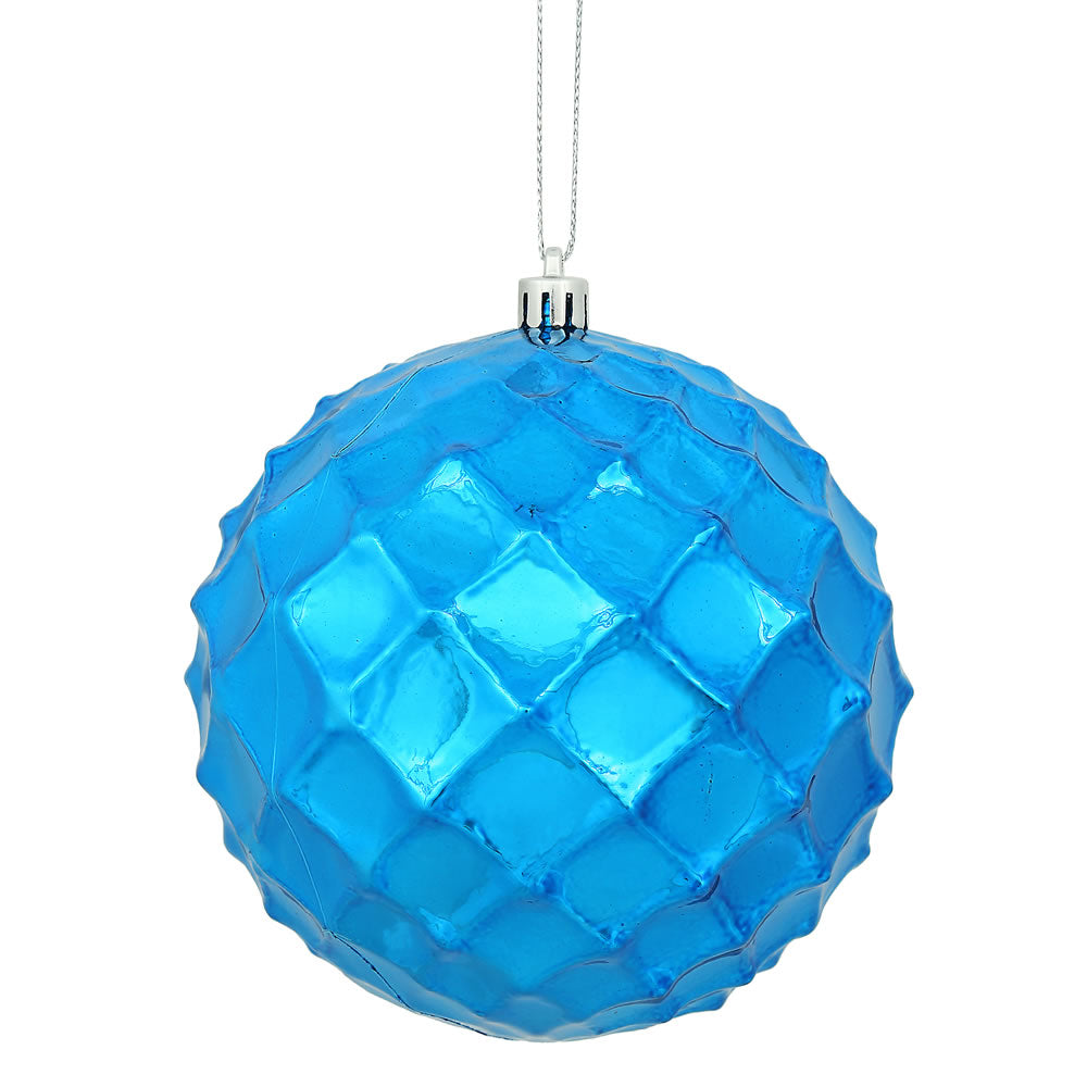 Vickerman 4 in. Blue Shiny Diamond Bauble Christmas Ornament