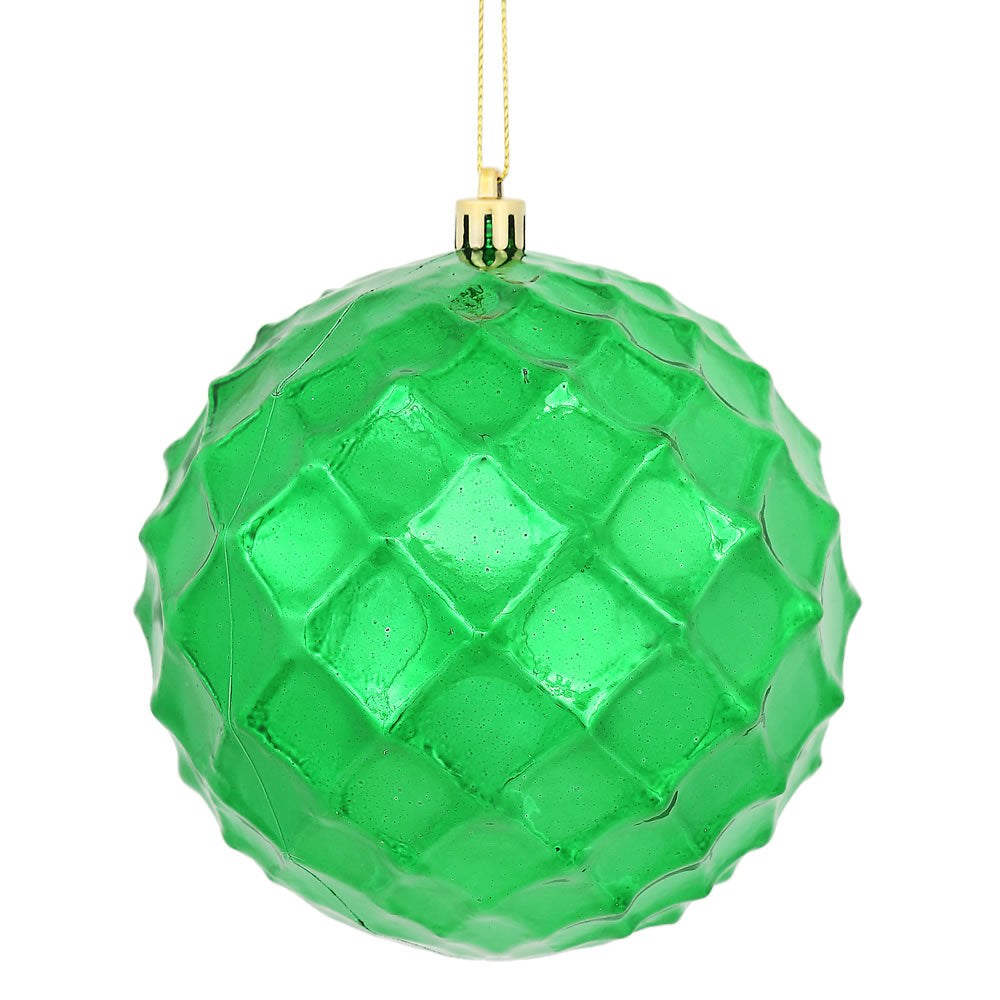 Vickerman 4 in. Green Shiny Diamond Bauble Christmas Ornament