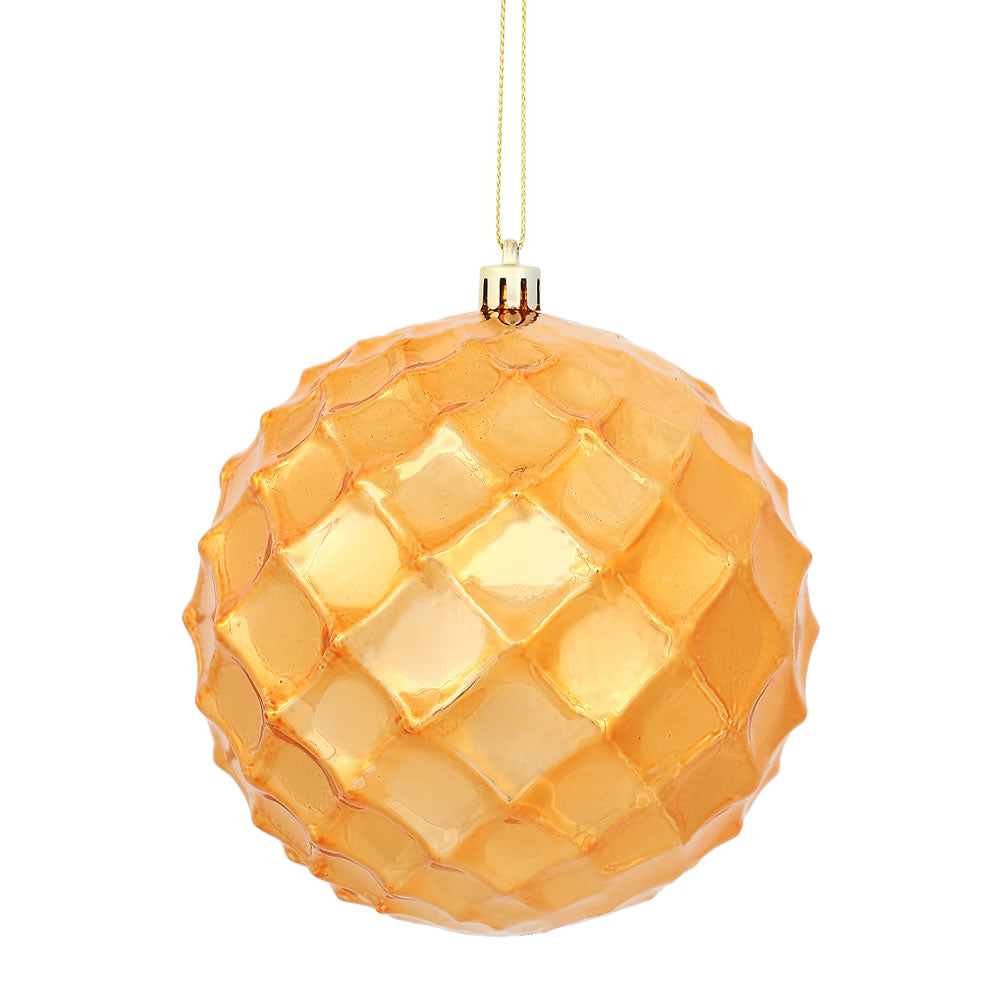 Vickerman 4 in. Burnished Orange Shiny Diamond Bauble Christmas Ornament