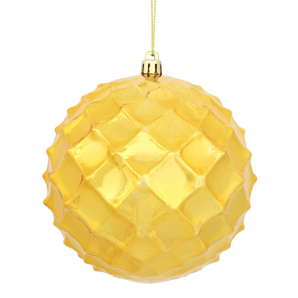 Vickerman 4.75 in. Antique Gold Shiny Diamond Bauble Christmas Ornament