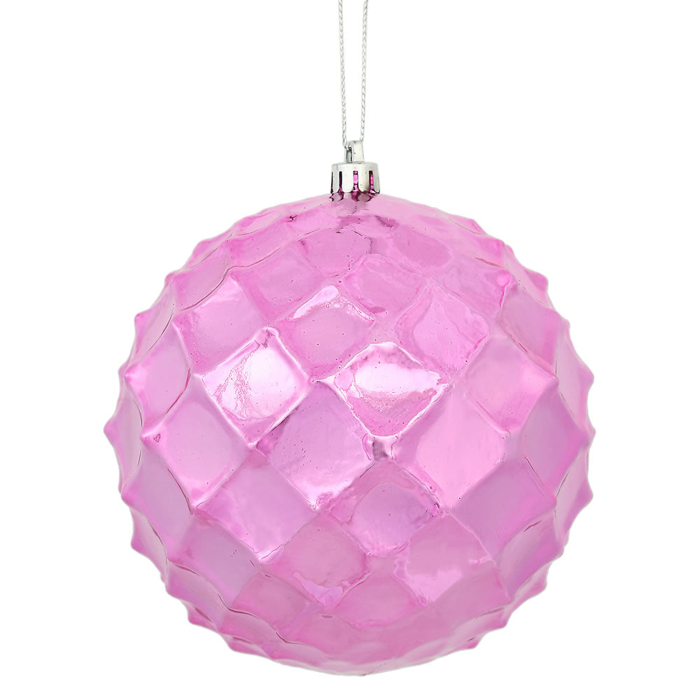 Vickerman 4 in. Pink Shiny Diamond Bauble Christmas Ornament