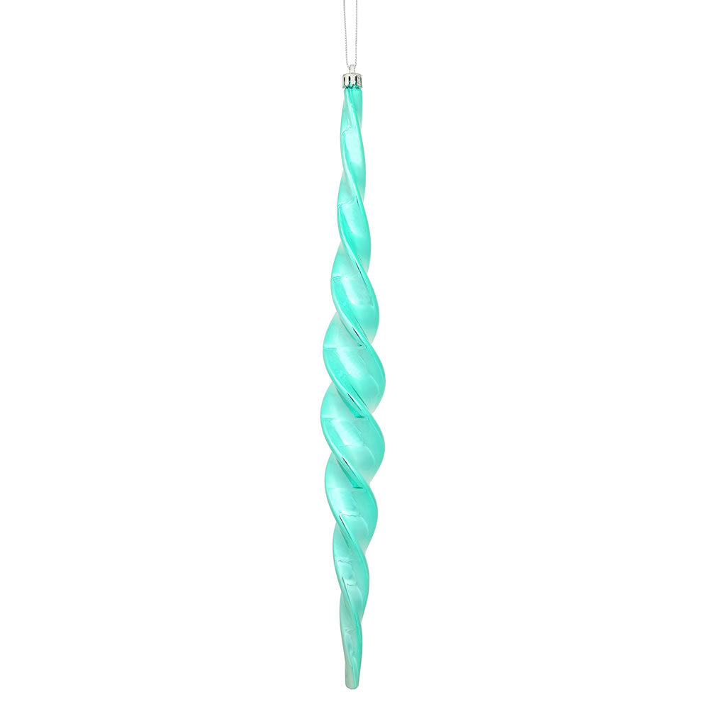 Vickerman 14.6 in. Teal Shiny Icicle Christmas Ornament