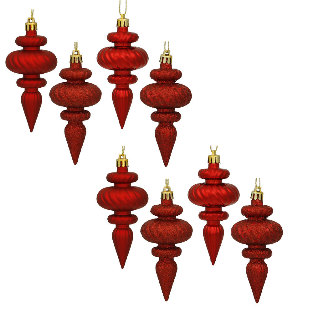 8Pk - Vickerman 4 in. Red Finial Christmas Ornament