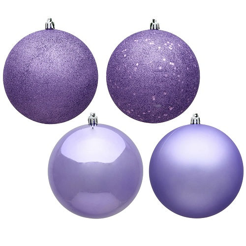 18PK - 1" Lavender 4 Finish Assorted Ball Christmas Ornaments