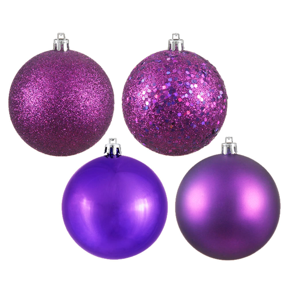Vickerman 4 in. Plum Ball 4-Finish Asst Christmas Ornament