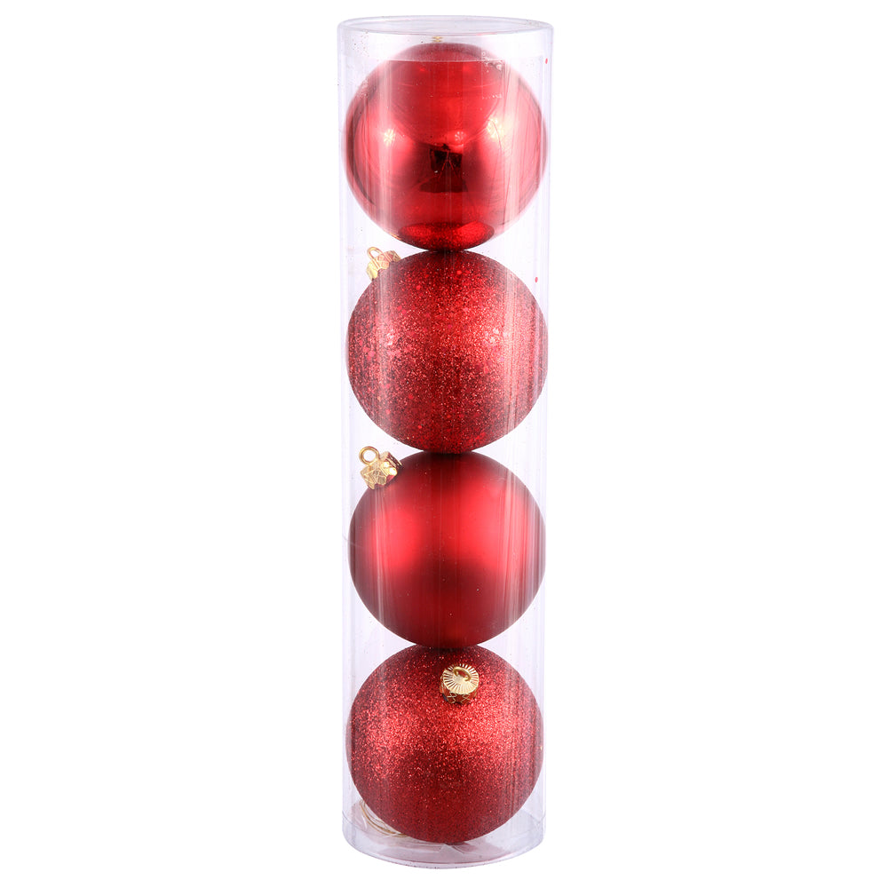 Vickerman 4.75 in. Red Ball 4-Finish Asst Christmas Ornament