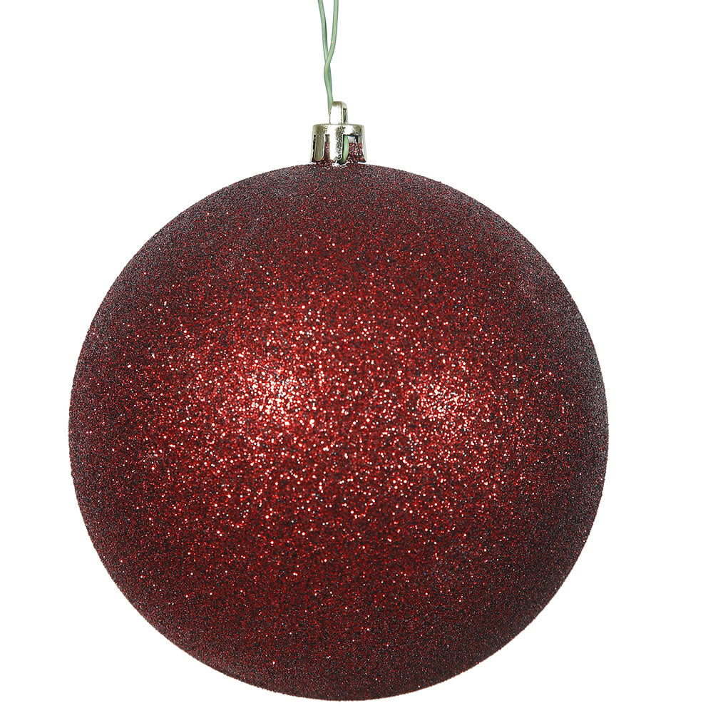 4PK - 4.75" Burgundy Glitter Shatterproof Christmas Ball Ornament