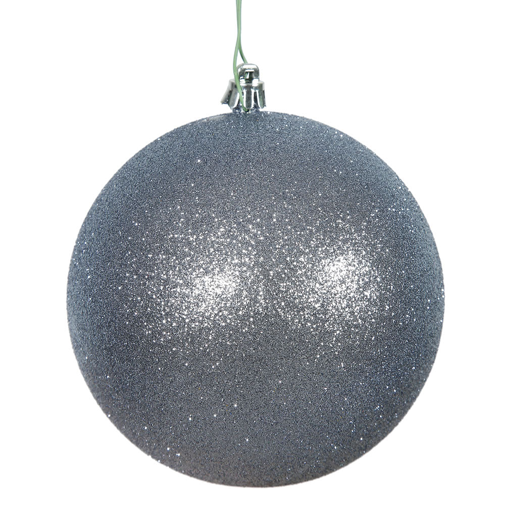 4PK - 6" Pewter Glitter Shatterproof Christmas Ball Ornament