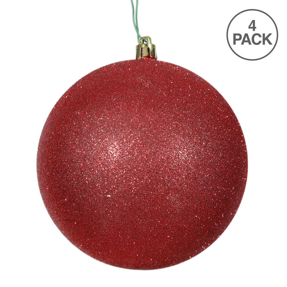 4PK - Vickerman 6 in. Red Glitter Ball Christmas Ornament