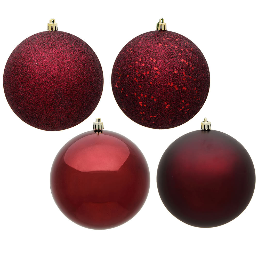 Vickerman 8 in. Burgundy Ball 4-Finish Asst Christmas Ornament