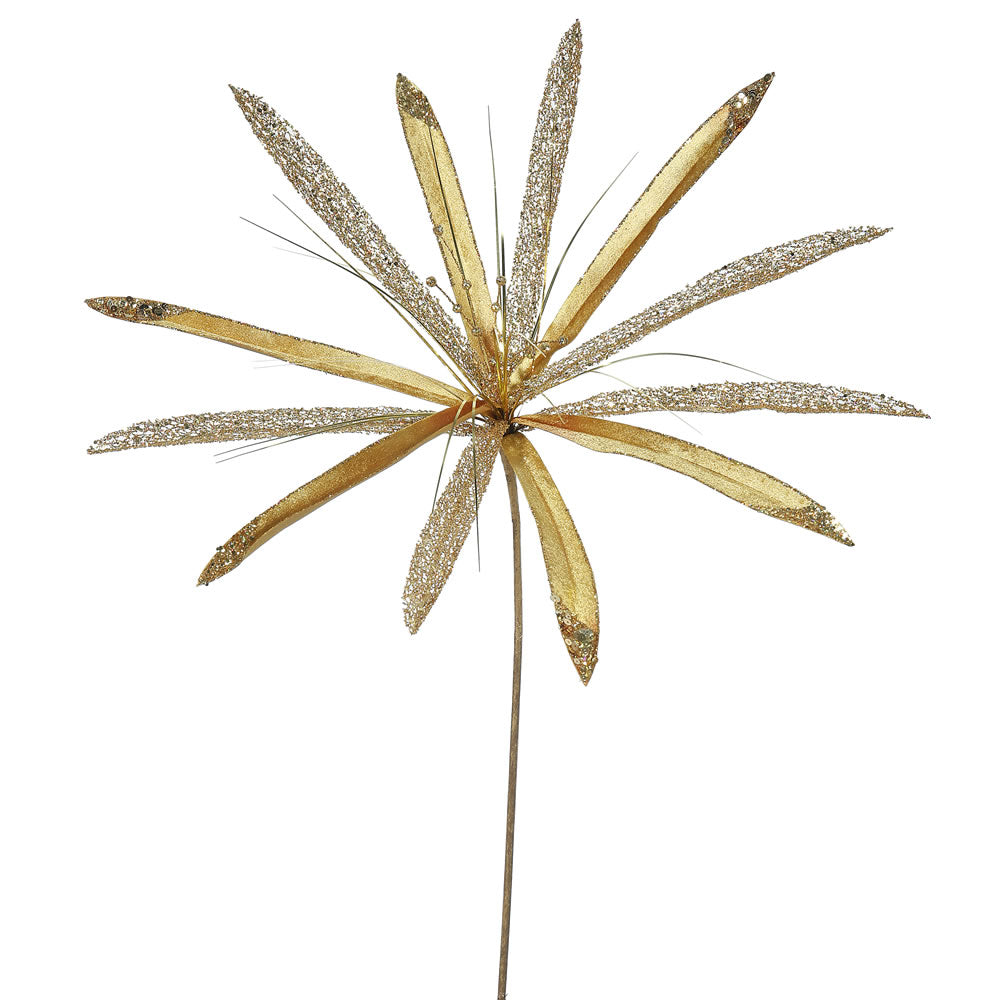 3PK - 24" Gold Velvet Papyrus 20" Glitter Flower Decorative Christmas Pick