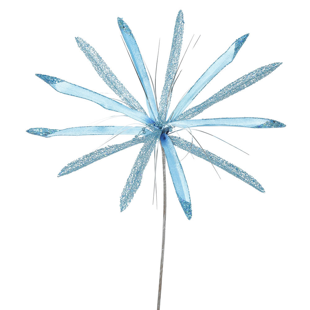 3PK - 24" Sky Blue Velvet Papyrus 20" Glitter Flower Decorative Christmas Pick