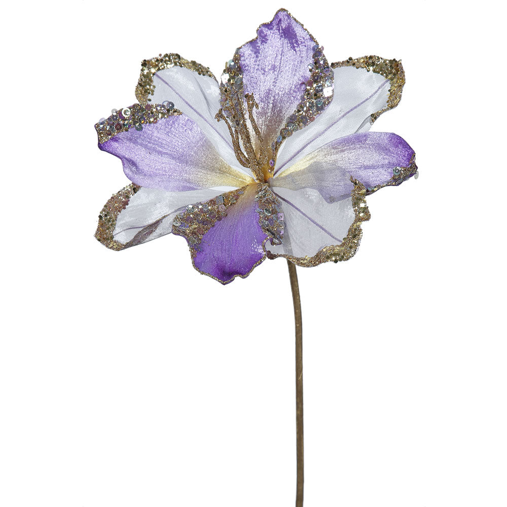 3PK - 20" Violet Velvet Amaryllis 9" Glitter Flower Decorative Christmas Pick
