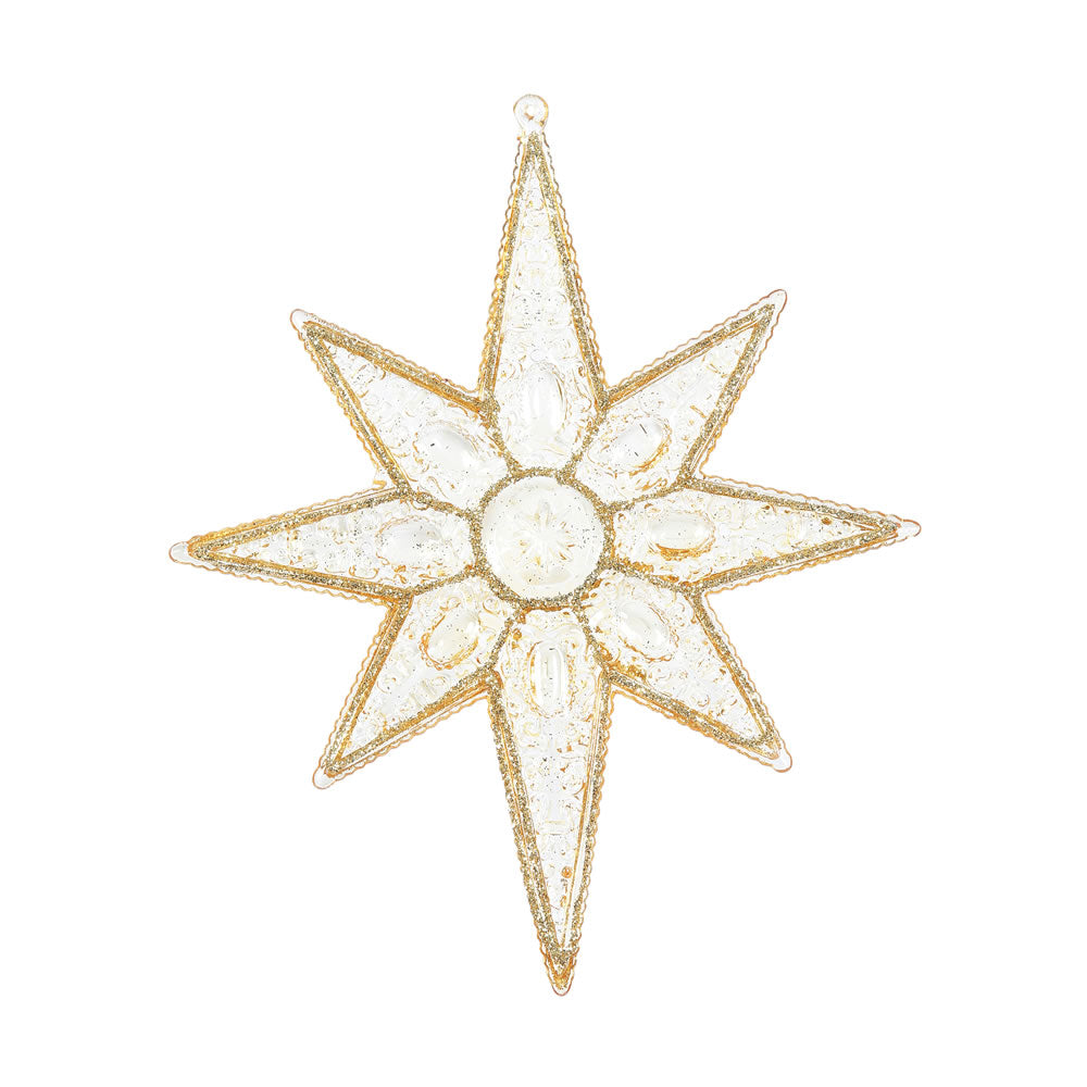 6PK - 7" Gold Sculpted 8 Point Star Shatterproof w/ Glitter Christmas Ornament