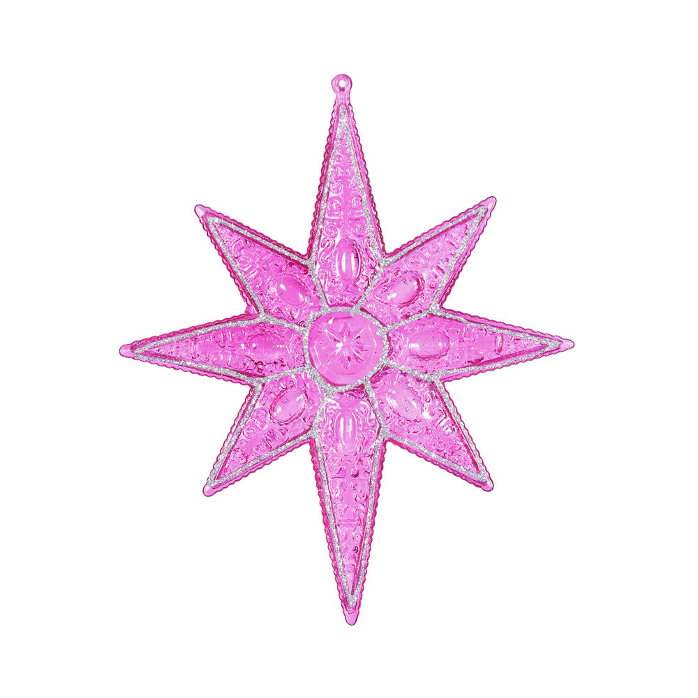 6PK - 7" Magenta Sculpted 8 Point Star Shatterproof Glitter Christmas Ornament