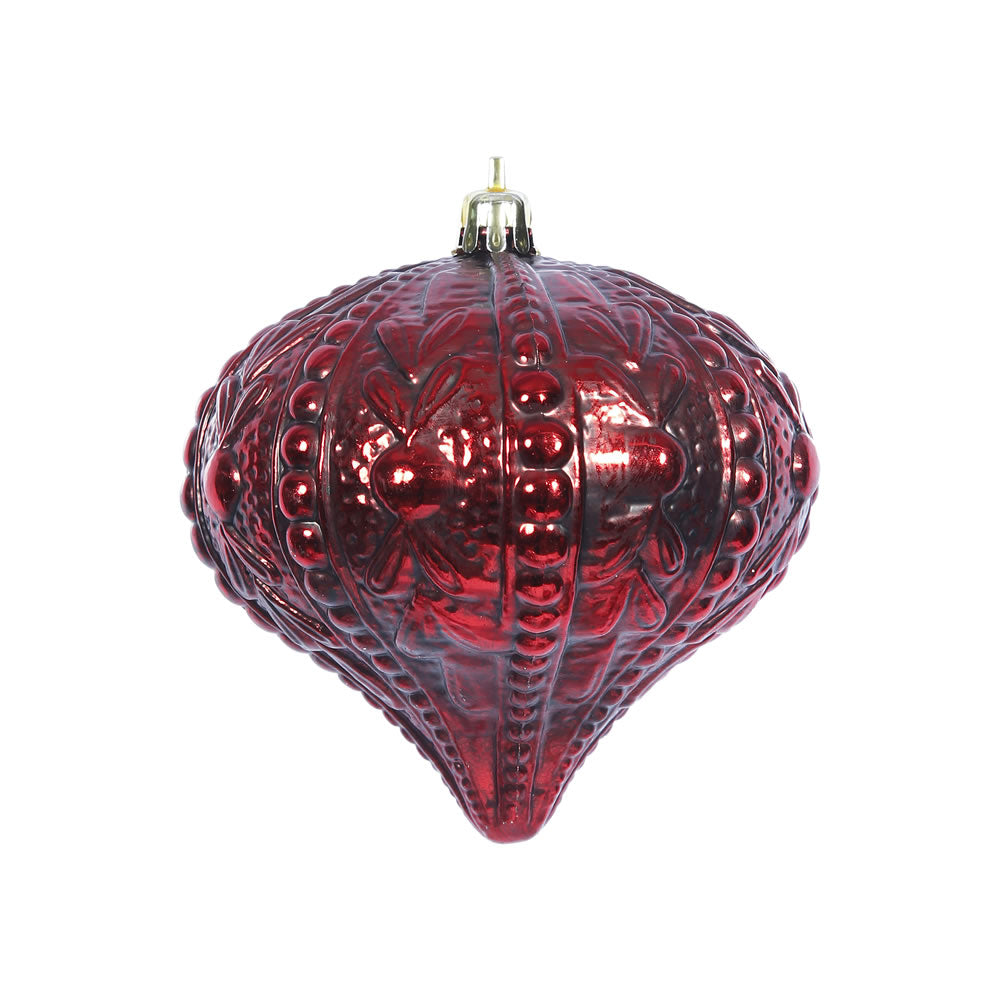 6PK - 4" Antique Red Sculpted Onion Christmas Ornament