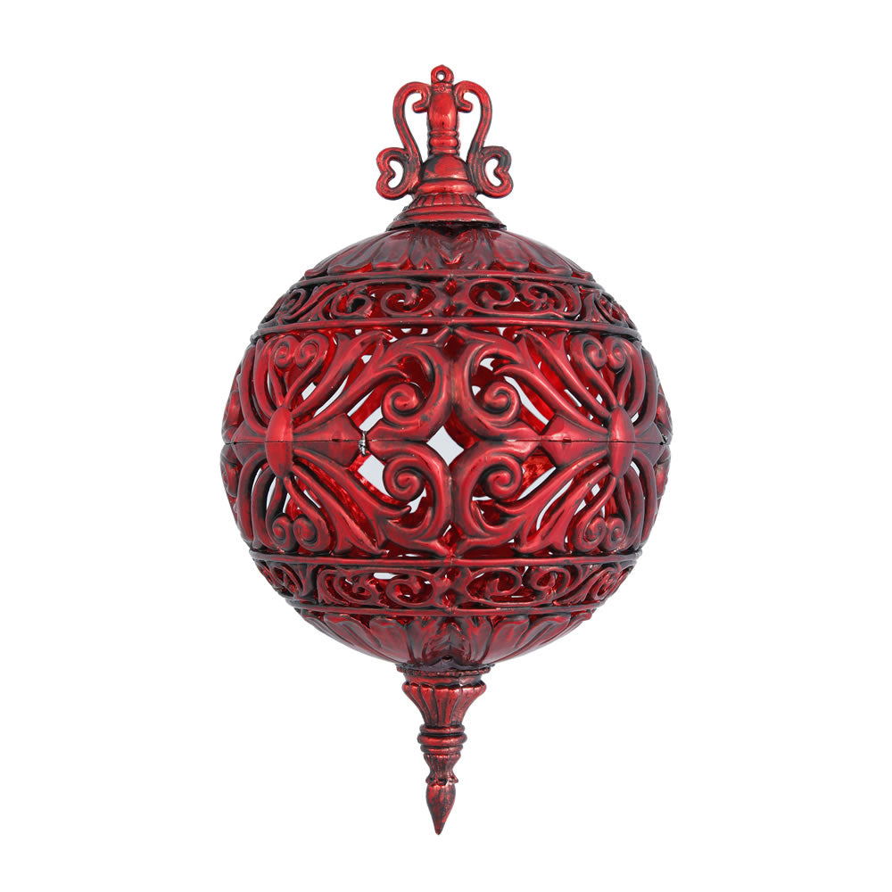 2PK - 6" Antique Red Sculpted Christmas Ball Ornament
