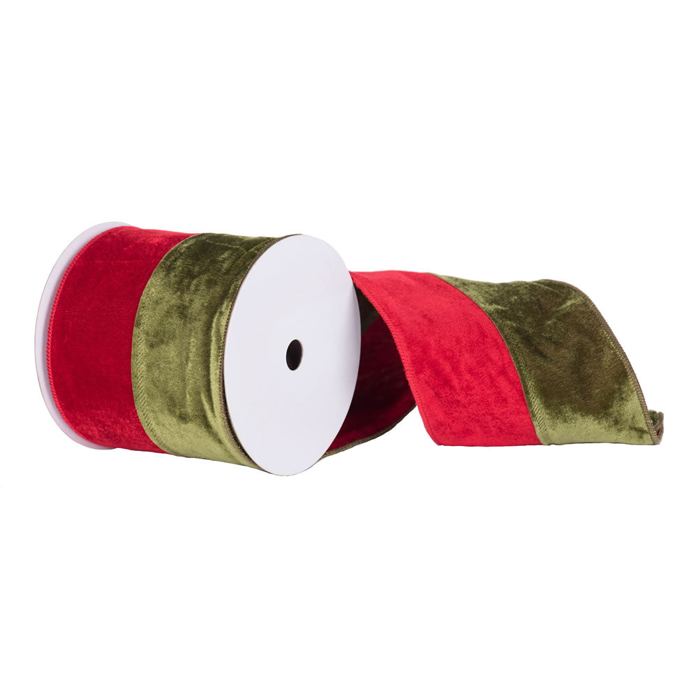 6" x 10 yd - Red and Green Velvet Christmas Ribbon