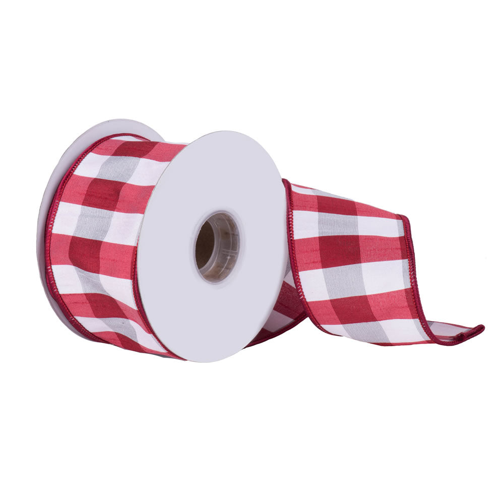 2.5" x 10 yd - Red White Aspen Check Patterned Christmas and Craft Ribbon