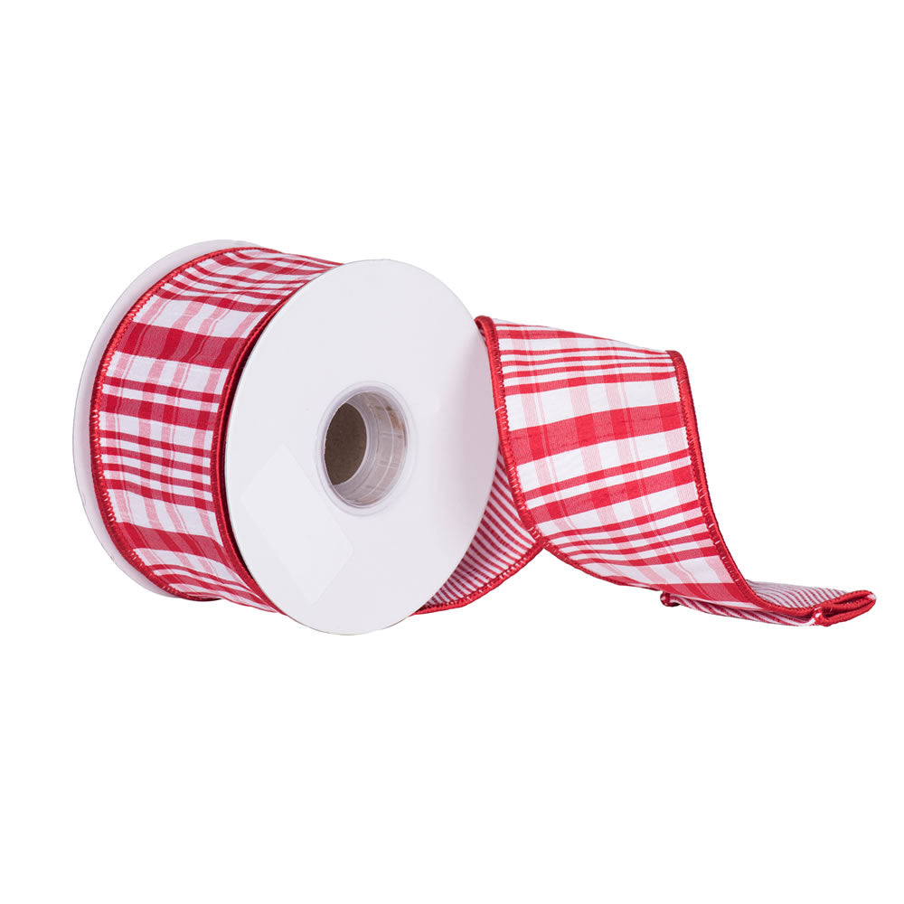 2.5" x 10 yd - Red and White Scandia Plaid Christmas and Craft Ribbon