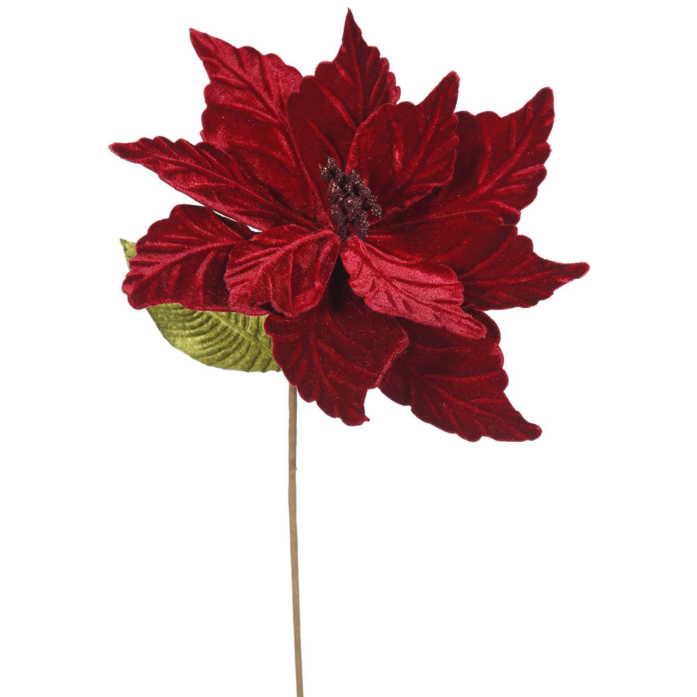 6PK - 22" Burgundy Poinsettia 12" Flower Decorative Christmas Stem