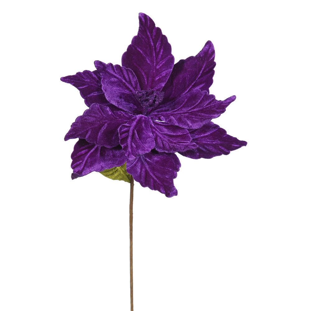 6PK - 22" Purple Poinsettia 12" Flower Decorative Christmas Stem