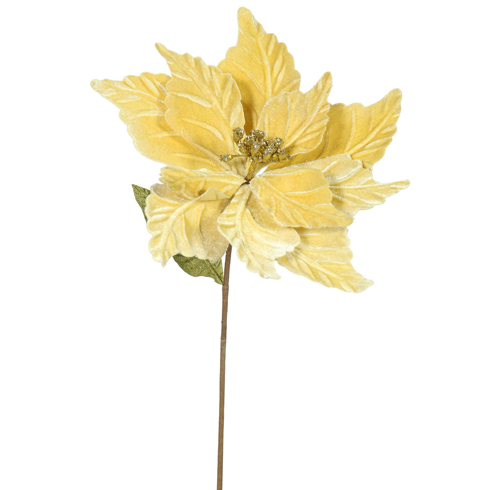 6PK - 22" Gold Poinsettia 12" Flower Decorative Christmas Stem