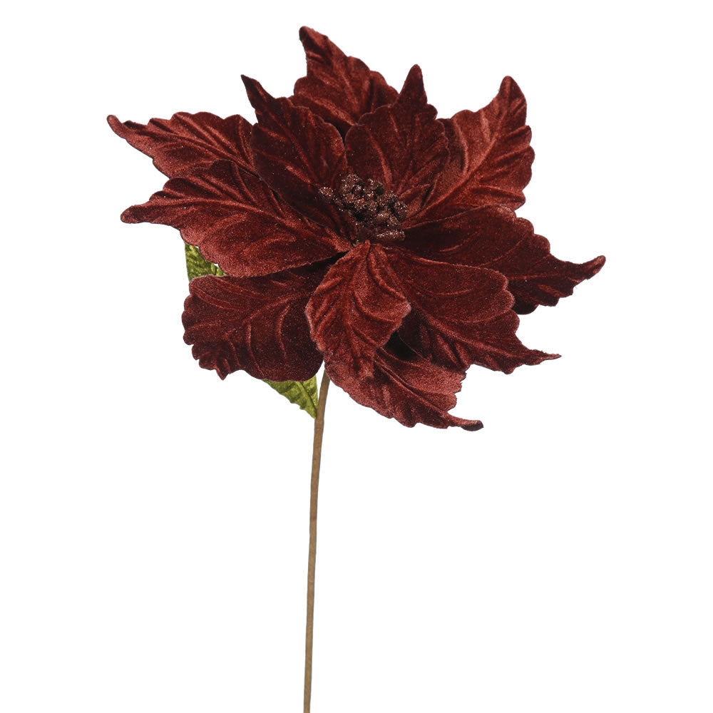6PK - 22" Chocolate Poinsettia 12" Flower Decorative Christmas Stem