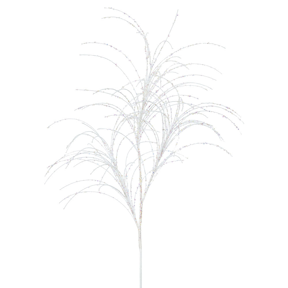 6PK - 34" White Glitter Grass 3 Tips Decorative Christmas Spray