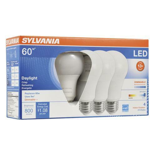 4Pk - Sylvania - 9W A19 LED 800LM 5000K Daylight Dimmable Bulb - 60w equiv