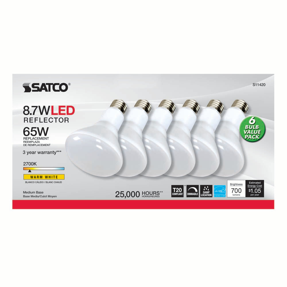 6Pk - Satco 8.7w 120v LED Bulb BR30 E26 Base 700lm 2700k Warm White - 65w-equiv