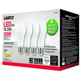 4Pk - Satco 15.5w 120v A19 LED E26 Medium Base 1600 Lumens 3000k Warm White - BulbAmerica