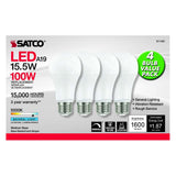 4Pk - Satco 15.5w 120v A19 LED E26 Medium Base 1600 Lumens 5000k Natural Light