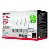 4Pk - Satco 15.5w 120v A19 LED E26 Medium Base 1600 Lumens 5000k Natural Light - BulbAmerica