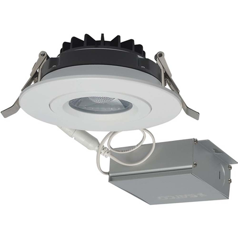 12 watt LED Direct Wire Downlight Gimbaled 4 inch 3000K 120 volt Dimmable Round Remote Driver White