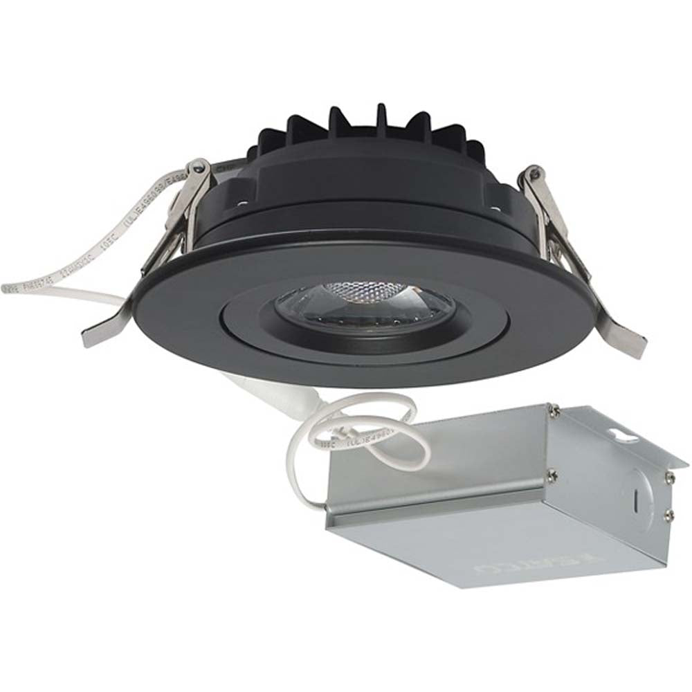 12 watt LED Direct Wire Downlight Gimbaled 4 inch 3000K 120 volt Dimmable Round Remote Driver Black