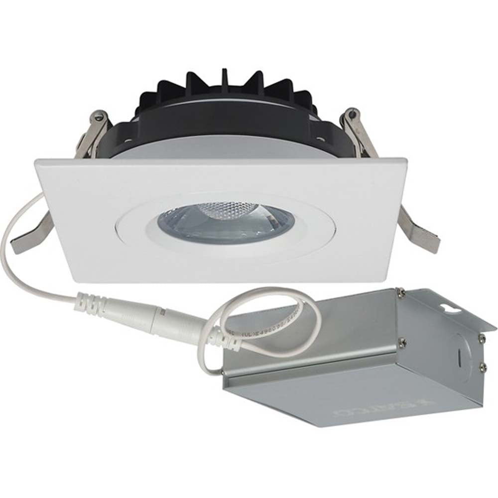 12 watt LED Direct Wire Downlight Gimbaled 4 inch 3000K 120 volt Dimmable Square Remote Driver White