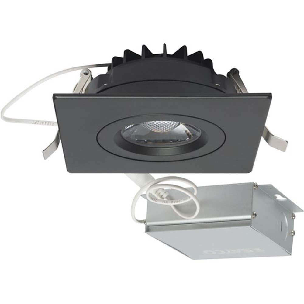 12 watt LED Direct Wire Downlight Gimbaled 4 inch 3000K 120 volt Dimmable Square Remote Driver Black