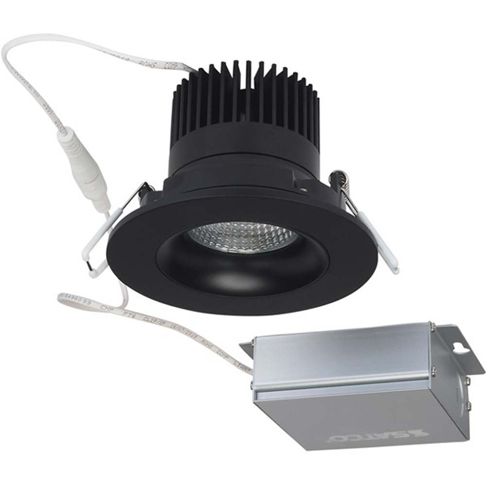 12 watt LED Direct Wire Downlight Gimbaled 3.5 inch 3000K 120 volt Dimmable Round Remote Driver Black