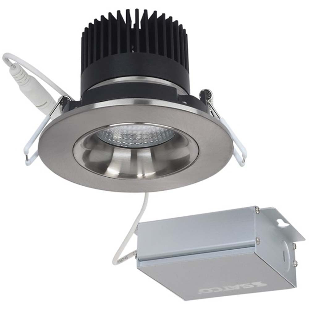 12 watt LED Direct Wire Downlight Gimbaled 3.5 inch 3000K 120 volt Dimmable Round Remote Driver Brushed Nickel