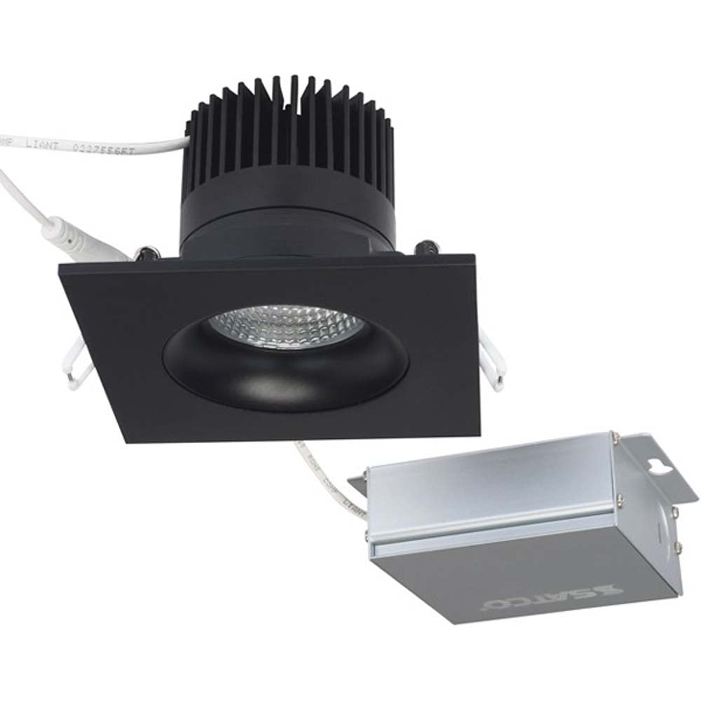 12 watt LED Direct Wire Downlight Gimbaled 3.5 inch 3000K 120 volt Dimmable Square Remote Driver Black