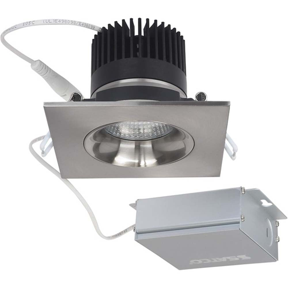 12 watt LED Direct Wire Downlight Gimbaled 3.5 inch 3000K 120 volt Dimmable Square Remote Driver Brushed Nickel