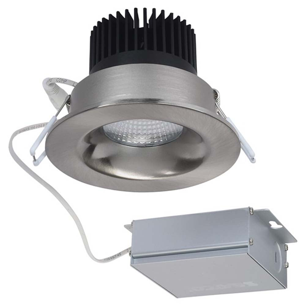 12 watt LED Direct Wire Downlight 3.5 inch 3000K 120 volt Dimmable Round Remote Driver Brushed Nickel