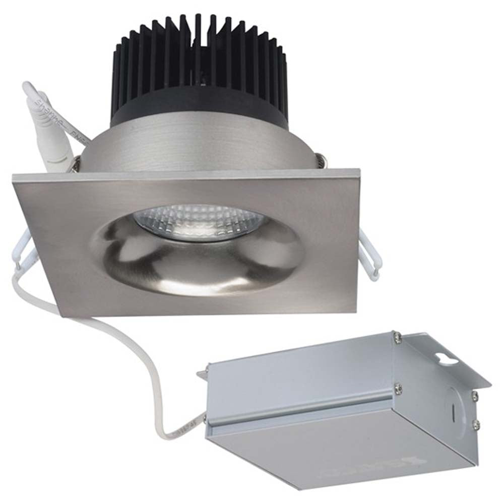 12 watt LED Direct Wire Downlight 3.5 inch 3000K 120 volt Dimmable Square Remote Driver Brushed Nickel