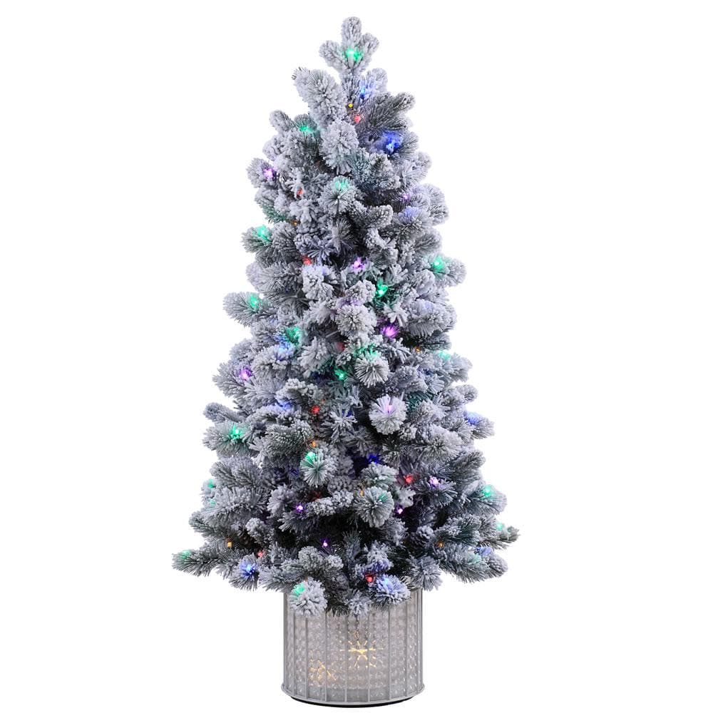 6Ft. x 32in. Flocked Morgan Spruce Tree 702 Mixed Tips 300LED Multi Lights