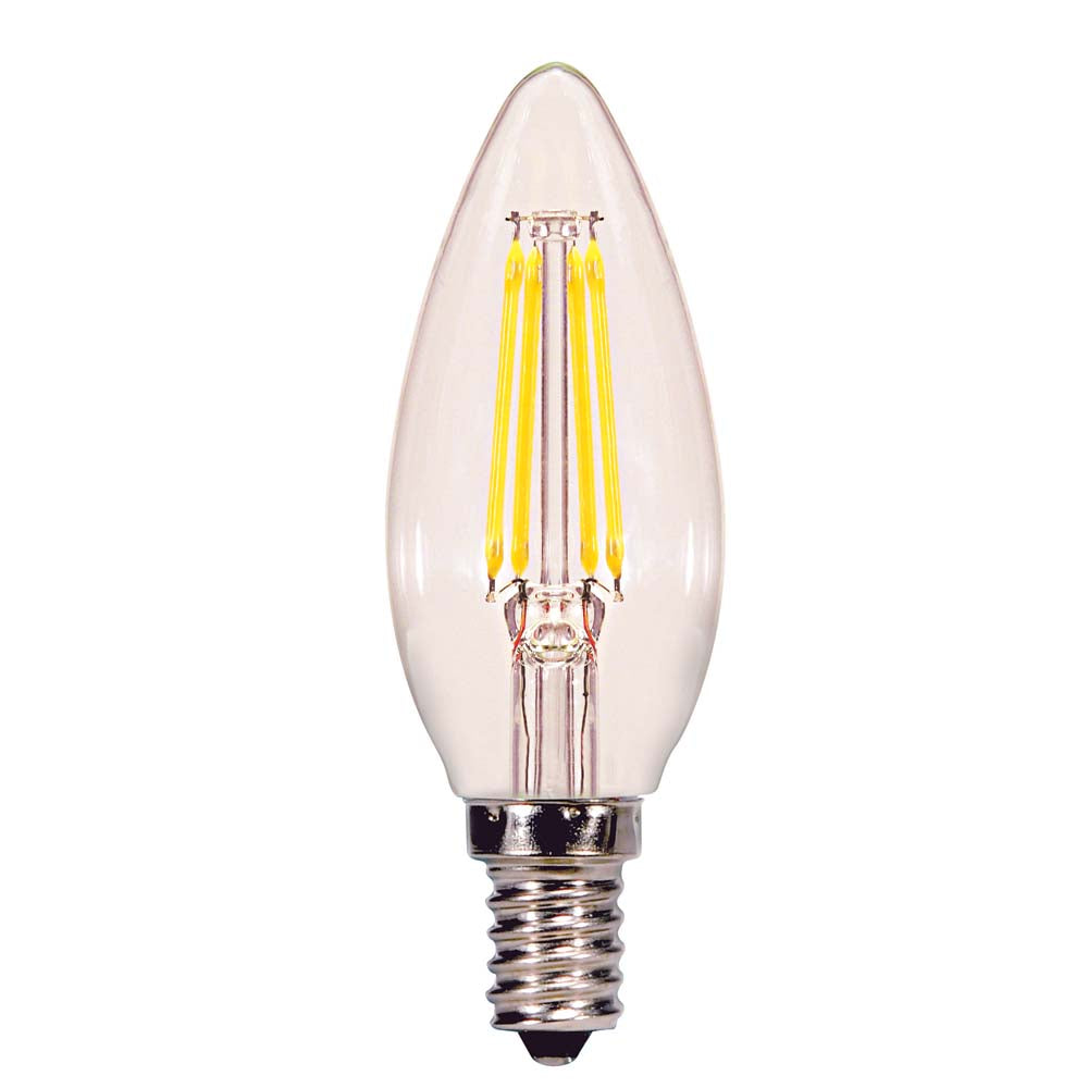Satco 4w C11 Candle LED Filament E12 Candelabra base 350Lm 3000K Dimmable Bulb