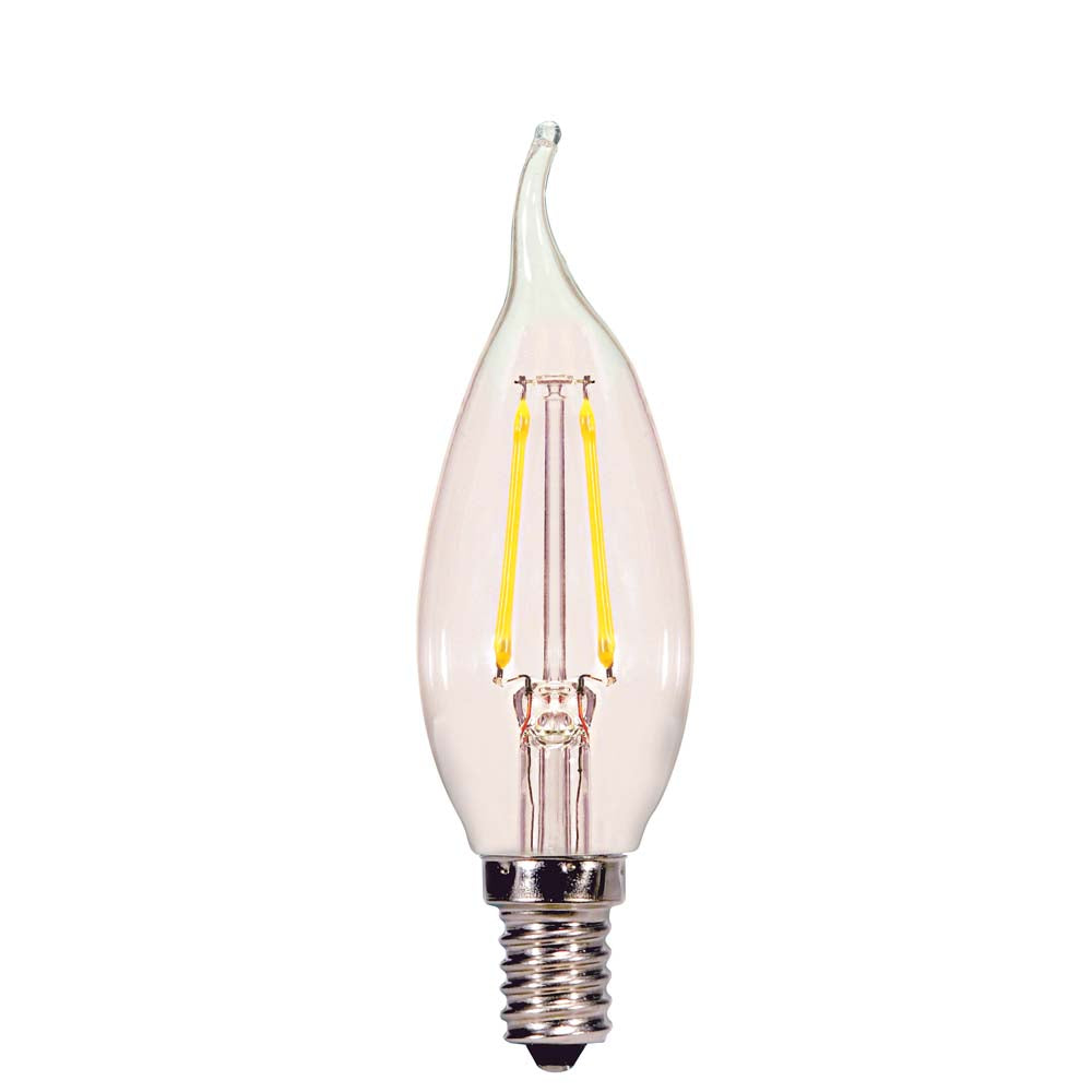 Satco 2.5w CA11 Flame LED Filament E12 Candelabra base 2700K 200Lm Dimmable Bulb