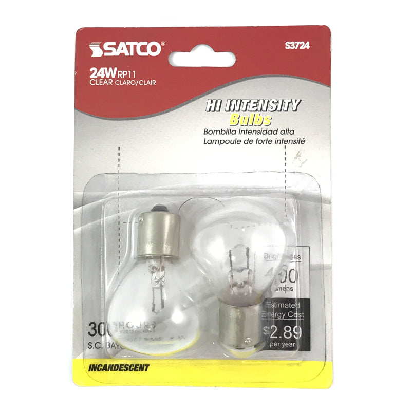 2Pk - Satco S3724 24W RP11 6-8V BA15S Bayonet Base Miniature light bulb